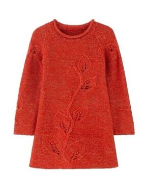 Peek Kids Wren Sweater Dress Red Orange Metallic Leaf Knit Size 6/7